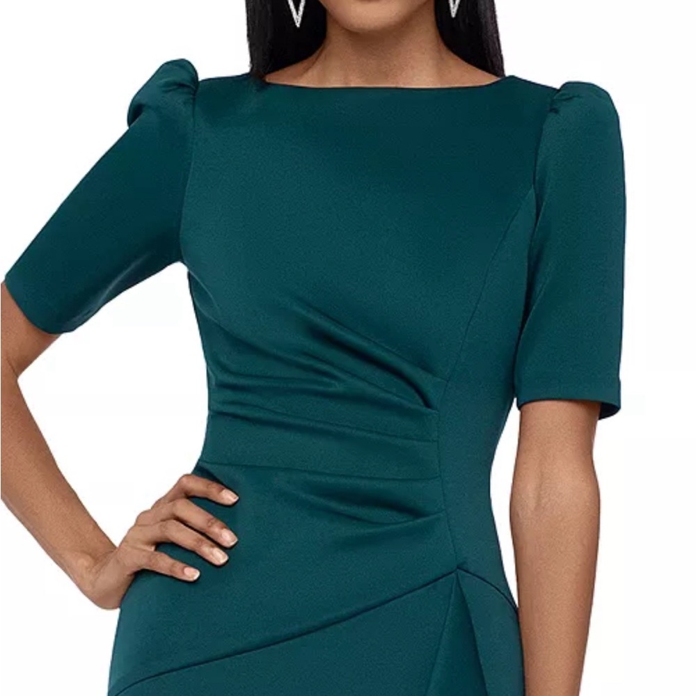 XSCAPE HUNTER GREEN  RUCHED A-LINE GOWN SIZE 6 - Picture 4 of 5
